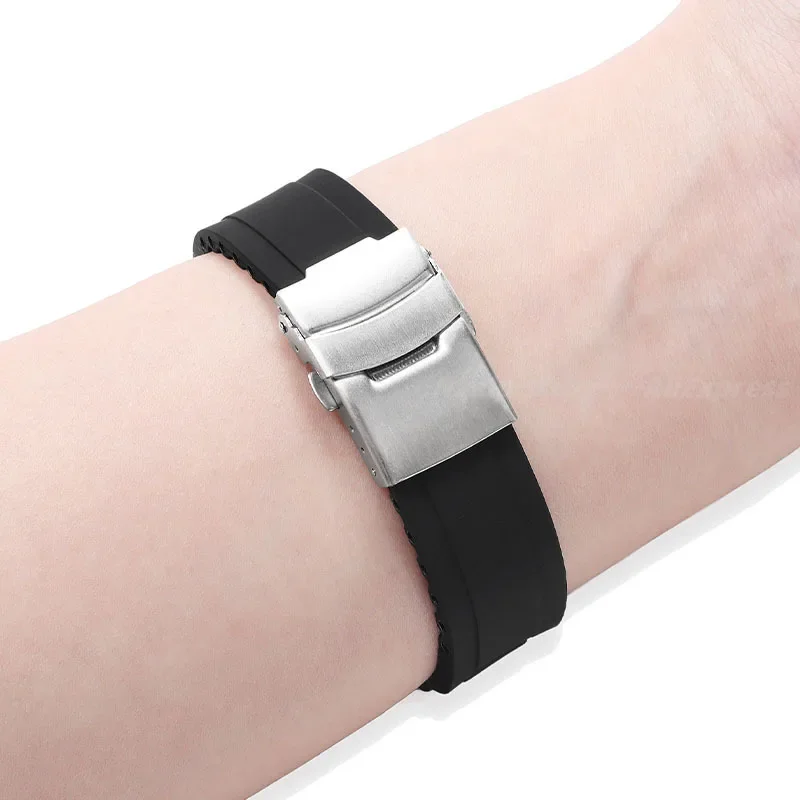 حزام سيليكون منحني لسايكو ، شريط رولكس ، سوار ناعم مقاوم للماء ، إبزيم قابل للطي ، سوار نهاية قوس عالمي ، 20 ، 22 ks