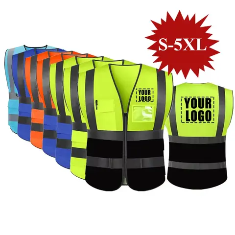 S-5XL 작업복 조끼 맞춤 로고 텍스트 건설 작업 조끼 포켓 및 지퍼 유니폼