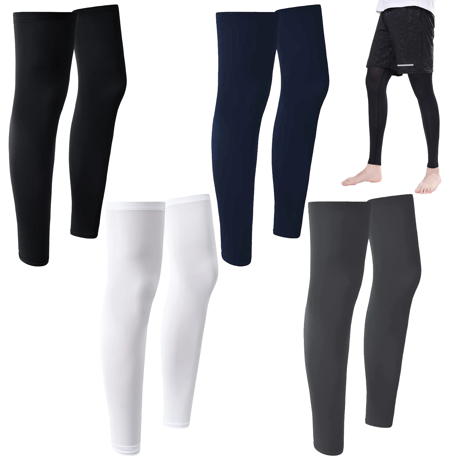 2PC Summer Running Cycling Legs Sleeve Ice Silk Protection Compression Non-Slip Leg Warmer Cooling Sport Gear Sunscreen Leggings