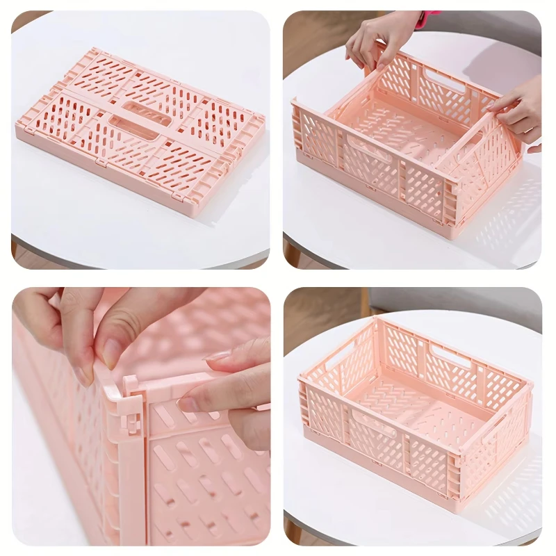 1pcs Portable Plastic Foldable Storage Basket - Stackable Crate For Makeup Jewellery Toys Organizer Box Kitchen Grocery Living