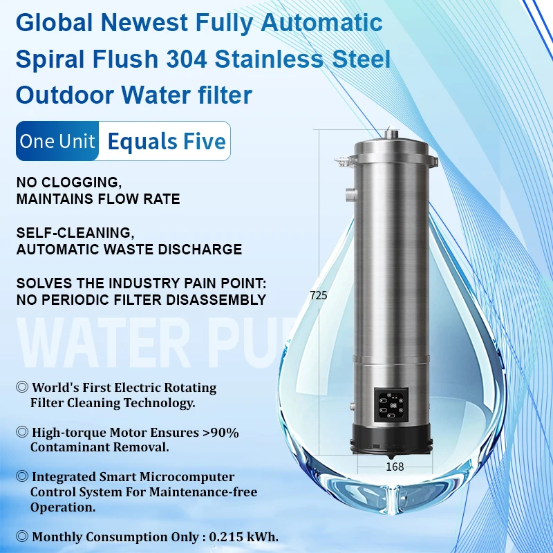 Automatic Self-Cleaning Water Filter for Villa 304 Stainless Steel Housing 4000L/H Flow Rate Whole House Water Filtration System