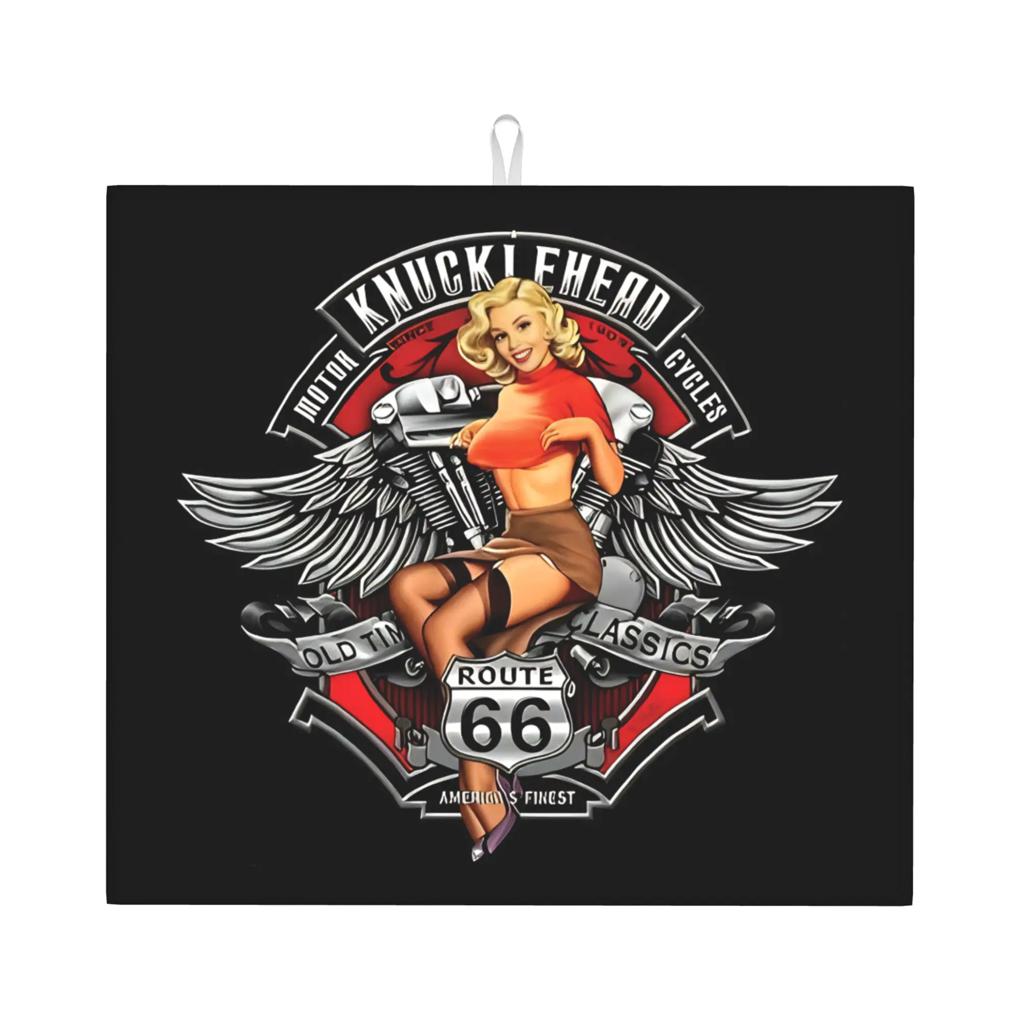 Drying Mat For Kitchen Motorcycle Ride Route 66 Water Absorbent Waterproof Reusable  On Slip Kitchen Counter Protector Mat