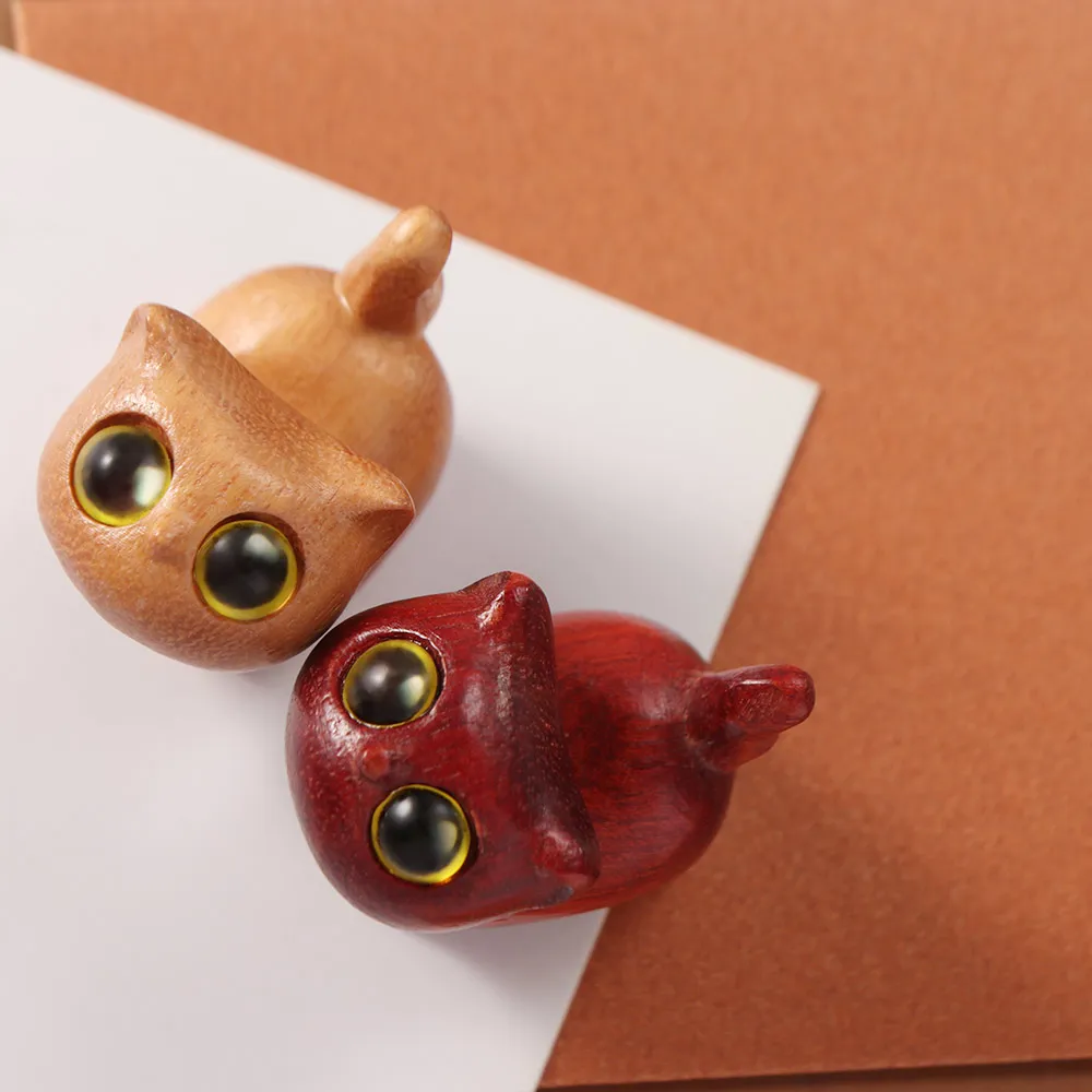 Car Dashboard Figurine Sandalwood Cat Desktop Figurine Mini Cartoon Wooden Carved Figurine Kawaii Durable Animal Bedroom