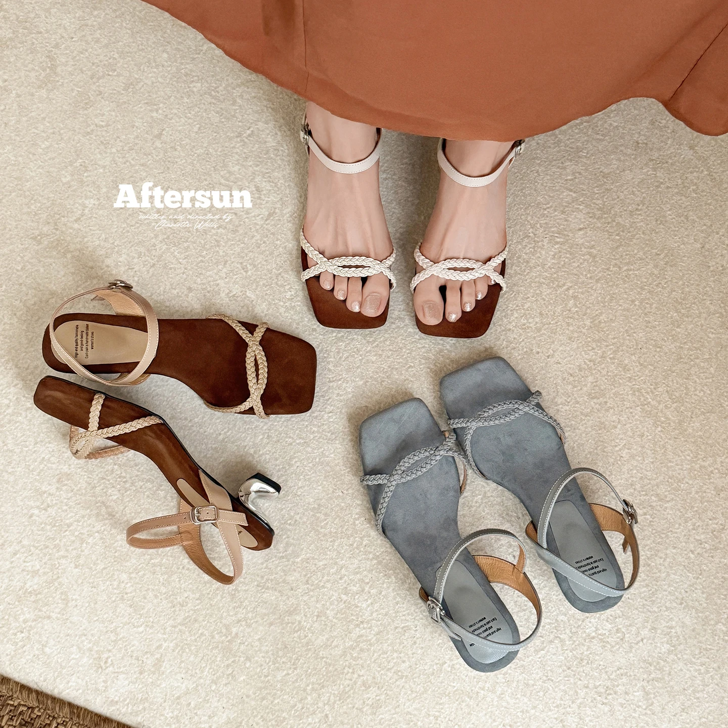 2026 new summer women sandals natural leather 22-25cm sheepskin+pigskin+flannel weave strap ankle-buckle high heel women shoes