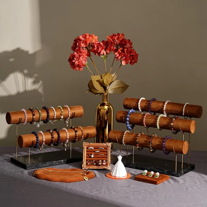 Jewelry Display Stand Marble Brown Bracelet String Rack Ring Holder Jewelry Plate Necklace Jewelry Display Shooting Props