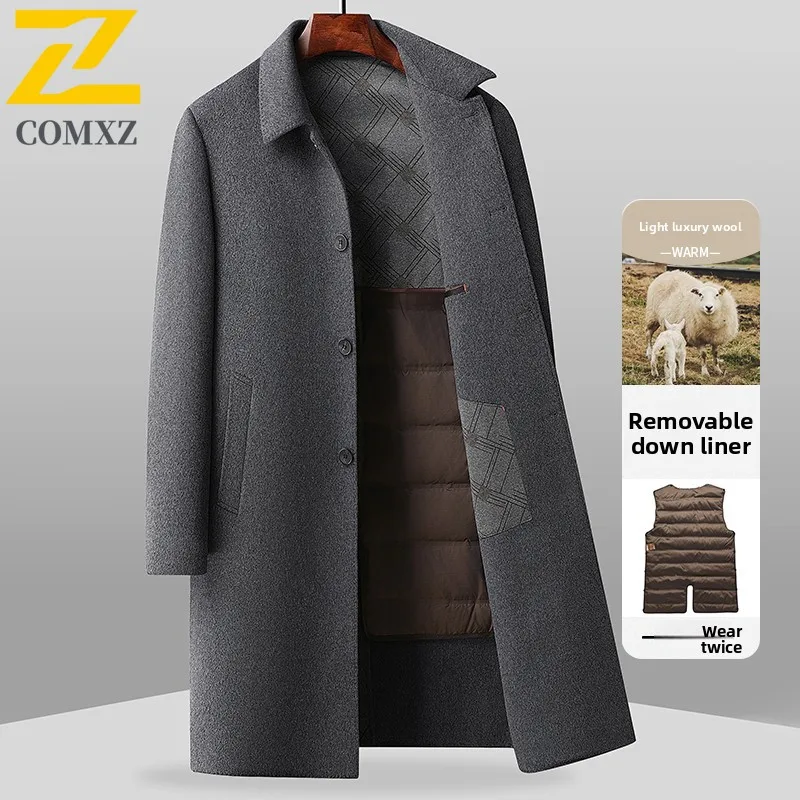 

COMXZ Luxury Mens Long Down Jacket Thickened Korean Fashion Warm Puffer Coat Casual Anti-pilling Lightweight Winter Wool Jackets