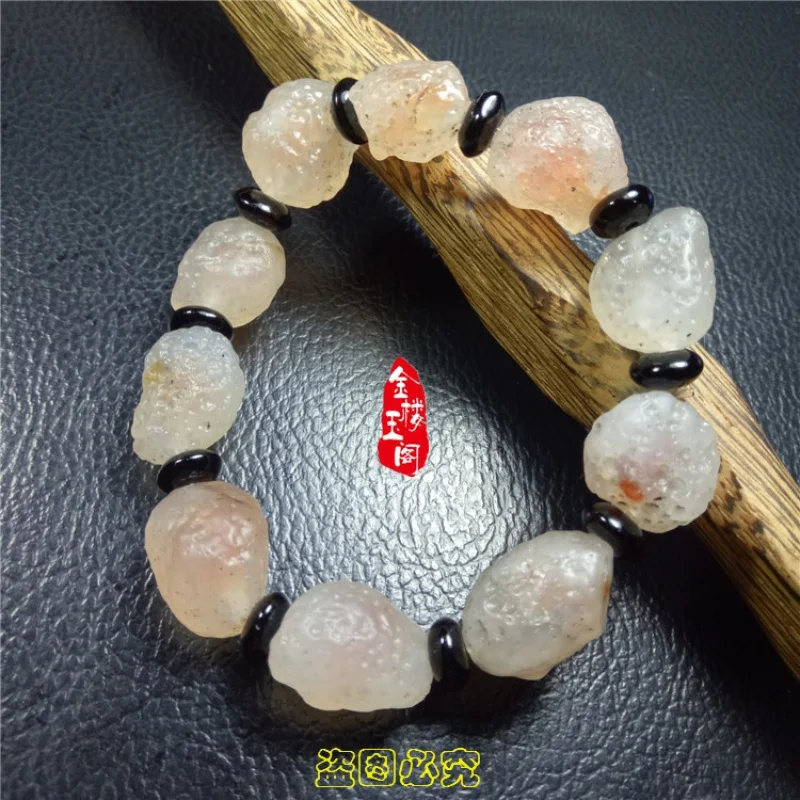 Jewelry Alshan Gobi material tendon stone raisin hemp skin pink sugar heart agate bracelet