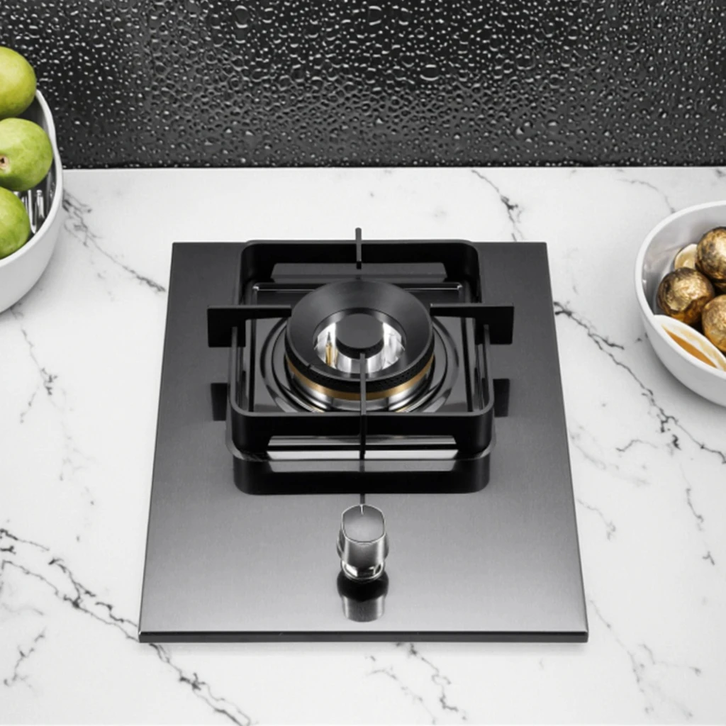 Встроенная настольная газовая плита с одной горелкой и металлической ручкой для домашнего использования на кухне