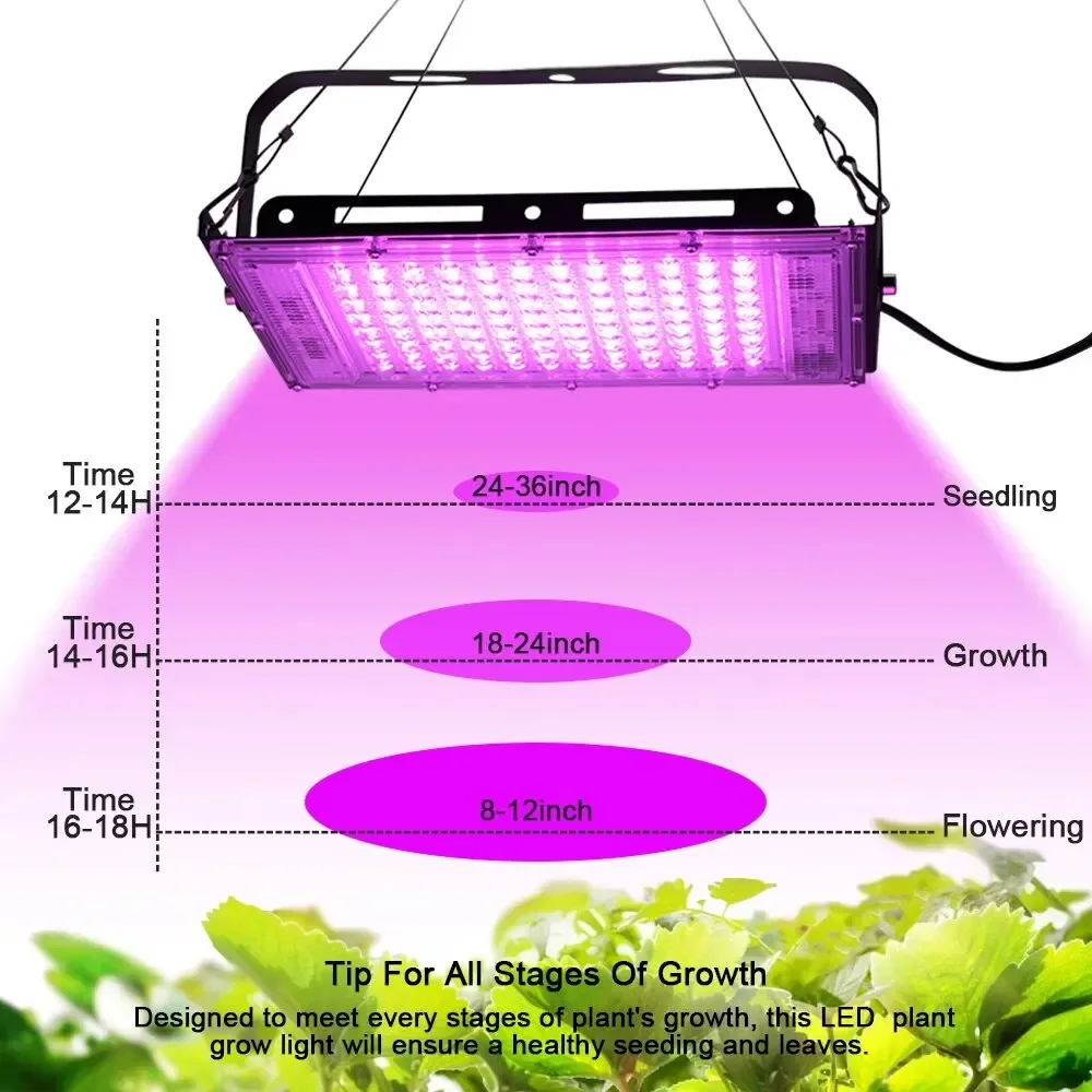 Lampu Phyto LED spektrum penuh, lampu AC 220V 50W 100W 200W 300W dengan colokan EU untuk lampu pertumbuhan tanaman hidroponik rumah kaca