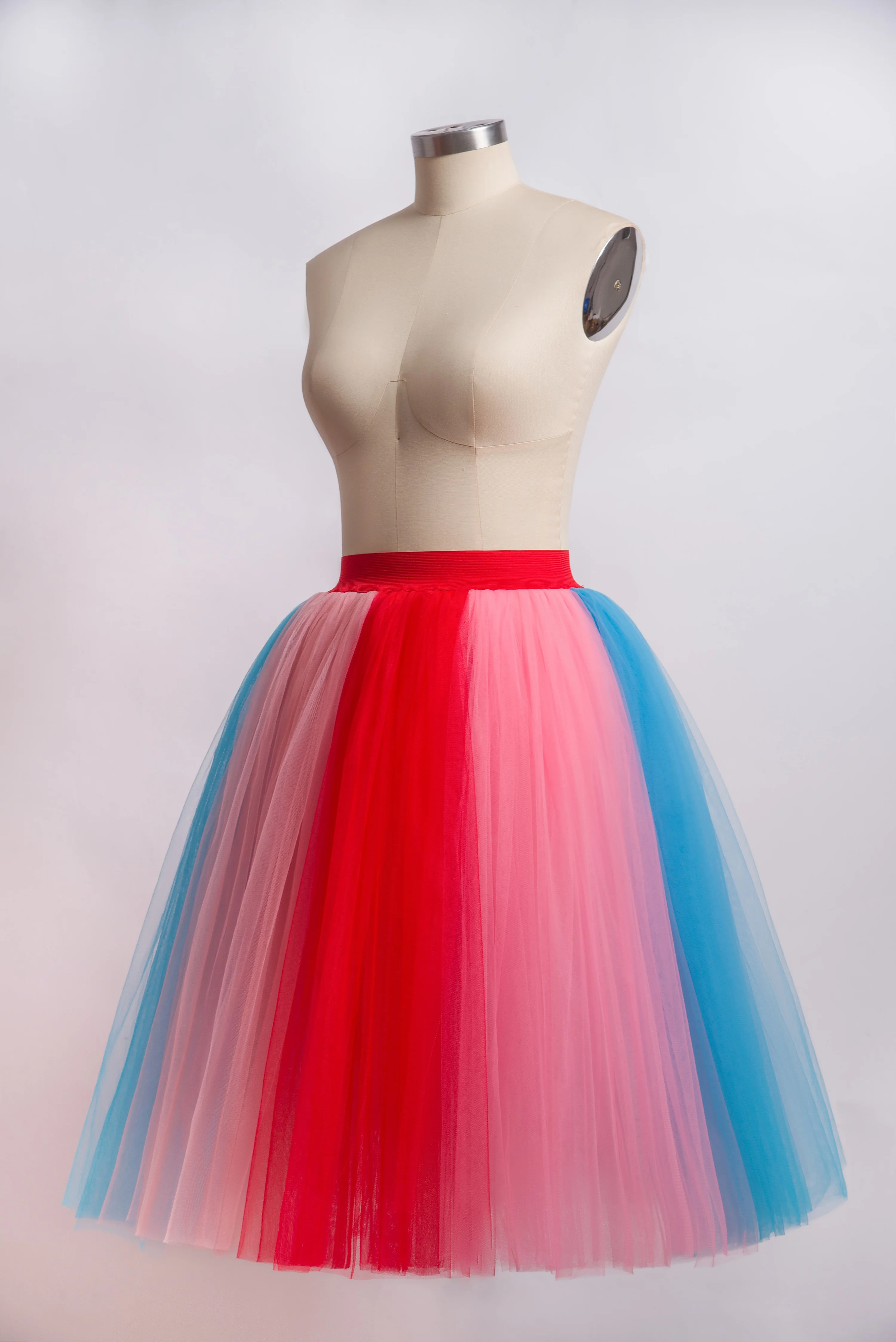 FATAPAESE 5 Layers Rainbow Tutu Tulle Skirt Knee Length Adult Pride Elastic Waistband Run Race Dance Costume Carnival Rave Club