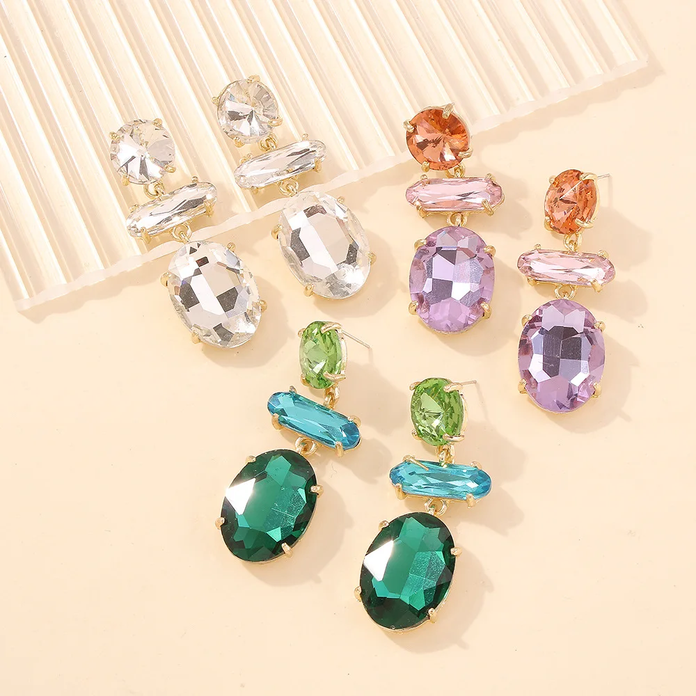 Unique Hyperbole Collision Colors Zircon Pendant Earrings For Women Trendy Crystal Ears Jewelry Girls Gift Party Casual Banquet