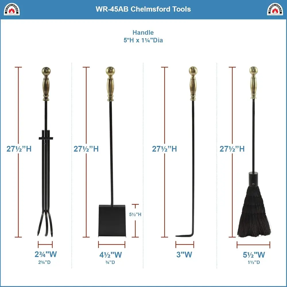 Fireplace Tool Set, Brass