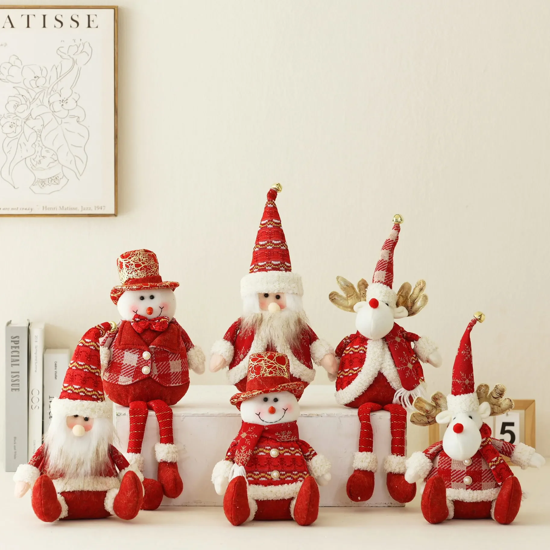 

Christmas decorations, seated gnome ornaments, Santa Claus knitted dolls