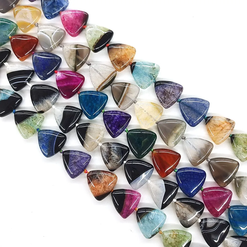 20mm Triangle Shape Natural Gem Uruguayan Agates Crystal Quartz With Hole Stones For DIY Jewelry Making Accessories 20pcs/Strand