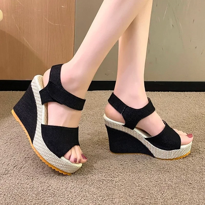 New Women Fashion Summer Platform Wedge Sandals Ankle Strap Fish Mouth Espadrilles Sandals Sandalias Femininas Sandalen Sandales