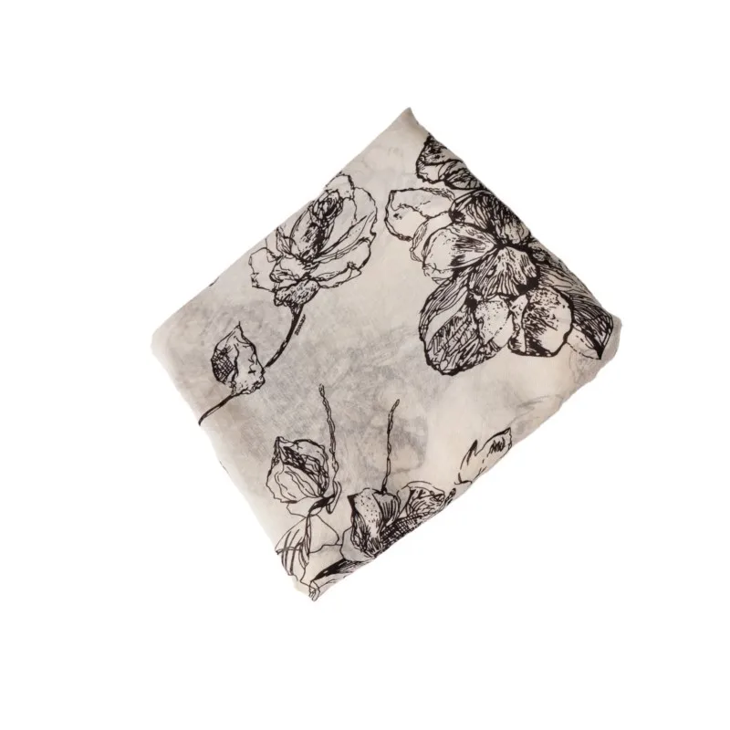 Thin slightly translucent beige base ink-style printed cotton and linen blended fabric for shirts skirts trousers 5