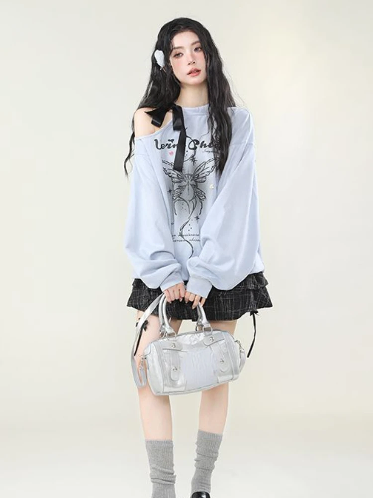 Sudaderas con capucha con estampado de mariposa Kawaii para mujer, Tops Grunge, sudaderas casuales de gran tamaño, estética Y2k, vendaje hueco, Harajuku