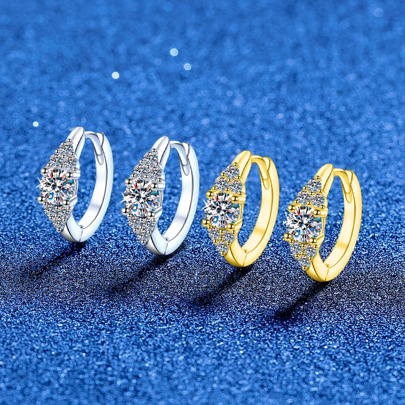 

S925 Sterling Silver 0.6cttw Moissanite Hoop Earrings for Women Starburst Minimalist Lightweight Luxury Ear Cuffs Drop Shipping