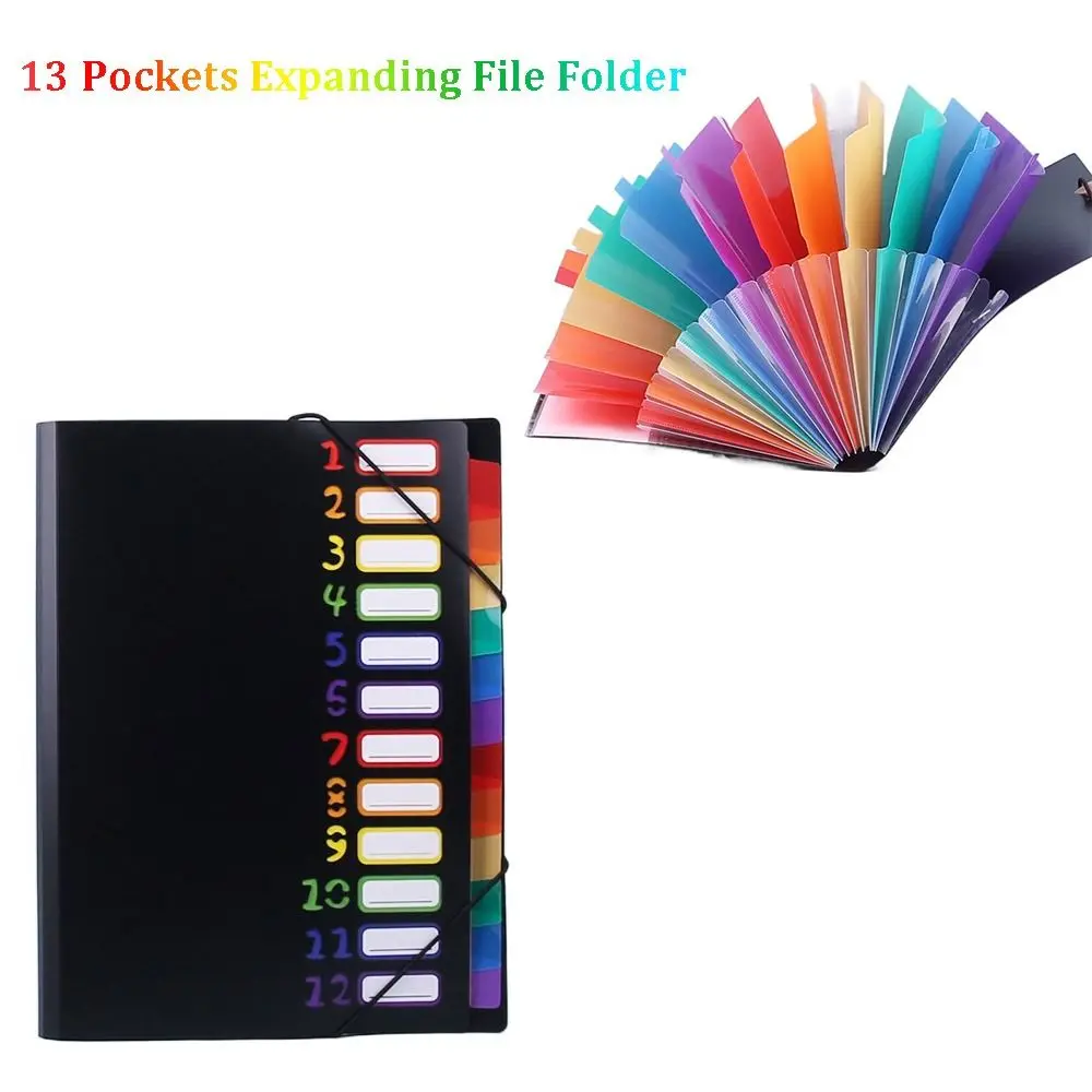 

High Quality 13 Pockets Expanding File Folder Portable PP A4 File Organizer Rainbow Inner Page Portfolio Organizer School Office