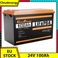 Cloudenergy 24V 100Ah LiFePO4 Battery Pack 2560Wh Energy 6000+ Cycles Built-in 100A BMS Support in Series/Parallel RV Off-Grid