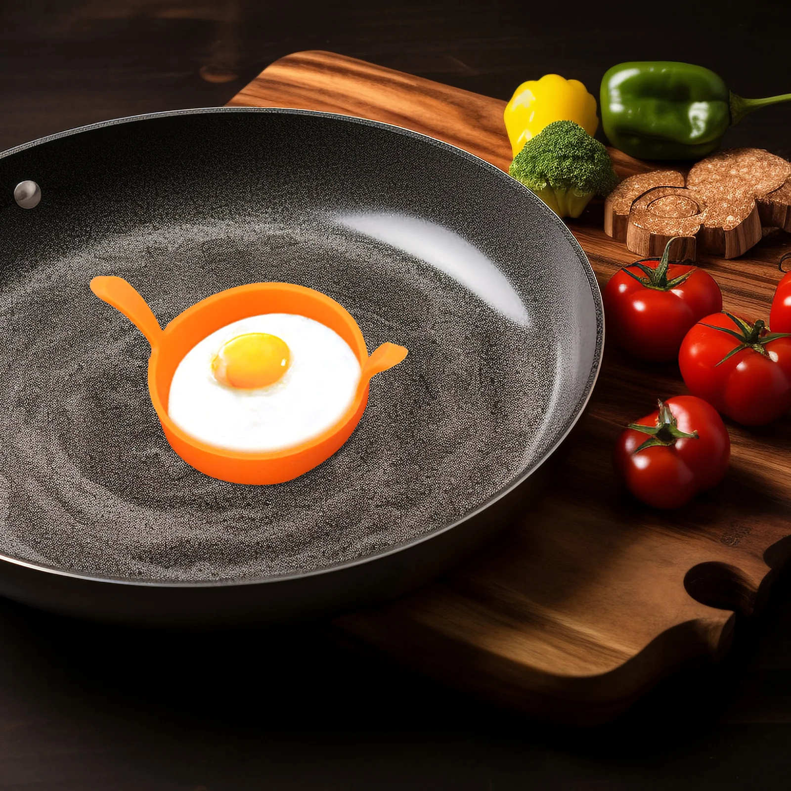 

4Pcs Silicone Egg Rings Food Grade Nonstick Round Frying Pan Mold Handle Design for Breakfast Kitchen Cooking Supplies