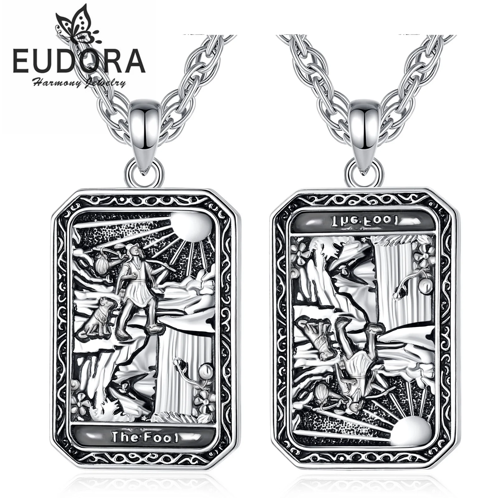 Eudora THE FOOL Tarot Cards Necklace Copper Vintage Major Arcana Divination Amulet Pendant Spiritual Jewelry Gift for Women Men