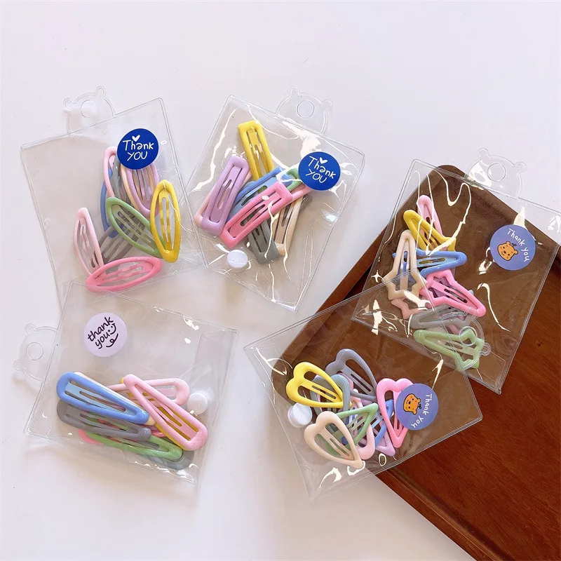 10pcs Candy Color Hairpins Hair Clip Headwear for Children Kids Girls Cartoon Heart Metal Baby BB Clips Fashion Hair Accessories