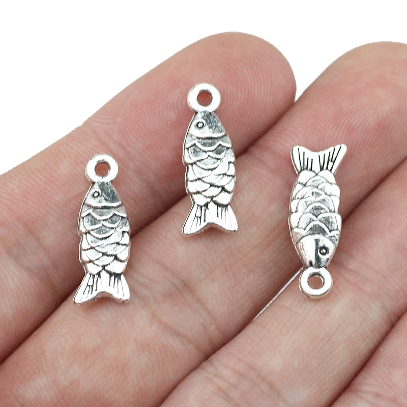 20 Pieces 19x8mm Antique Silver Plated Lovely Fish Charms