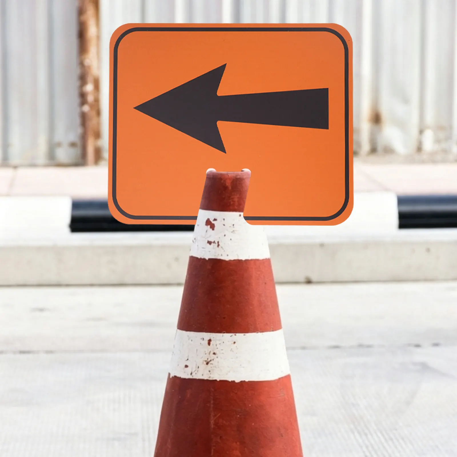 

Orange Traffic Arrow Sign for Road Barricade Dual-Sided Left Right Directional Indicator Mounts Instantly on Standard Traffic