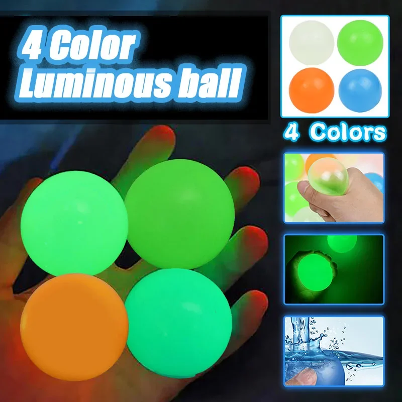 Luminous Wall Target Ball Sucker Sticky Decompression Toys Squeeze Ball For Kid Teen Adult Colorful TPR Toy Balls Color Random 