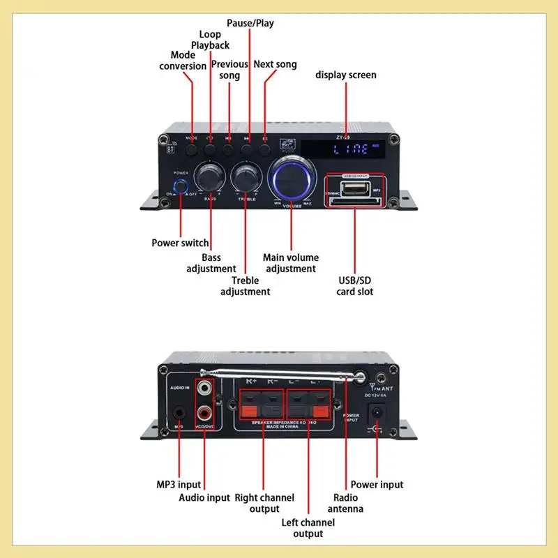 

High Quality-LDZS 12V Car Bluetooth Amplifier Hifi Home Audio Digital Amplifier Car Amplifier Audio For Home Car (Adapter Includ