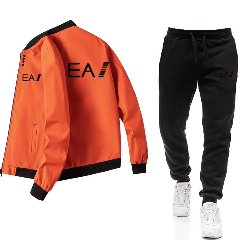 2024 popular men's casual jacket spring and autumn new style solid color comfortable zipper style fashionable jacket set