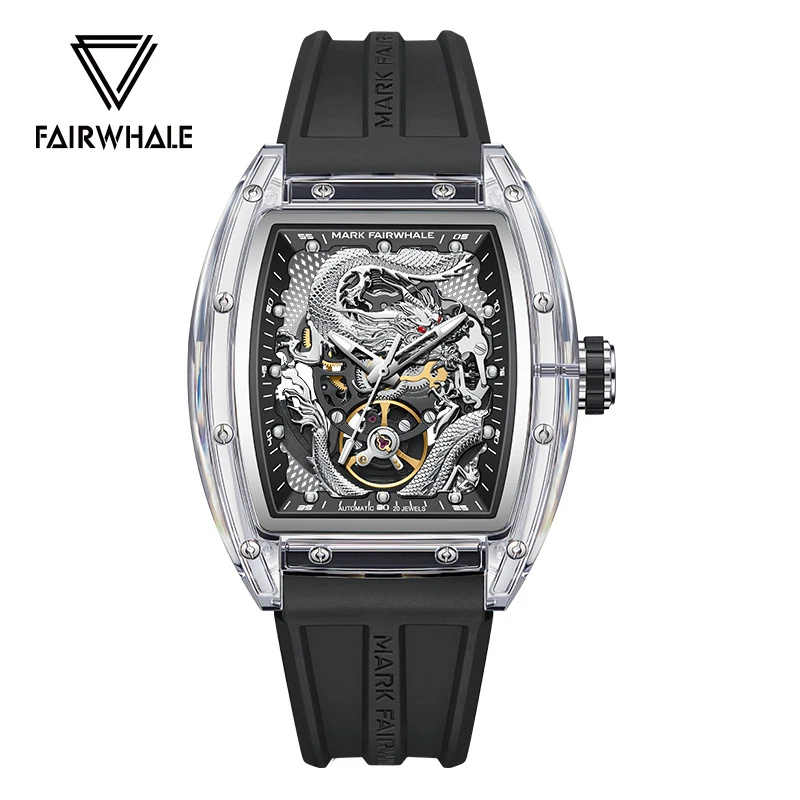 

Mark Fairwhale Brand Automatic Tourbillon Watch For Mens Fashion Dragon Dial Design Mechanical Watch Sports Tonneau Wristwatch