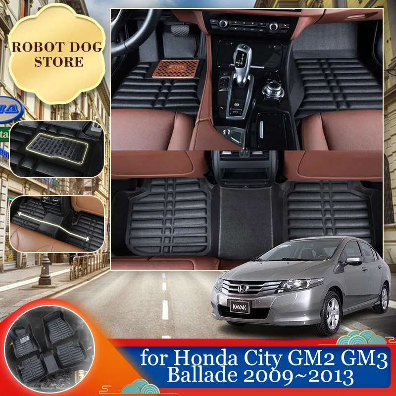 

Автомобильный кожаный напольный коврик для Honda City GM2 GM3 Ballade 2009 ~ 2013 футов, внутренняя подкладка, водонепроницаемый коврик, пользовательские аксессуары для ковров