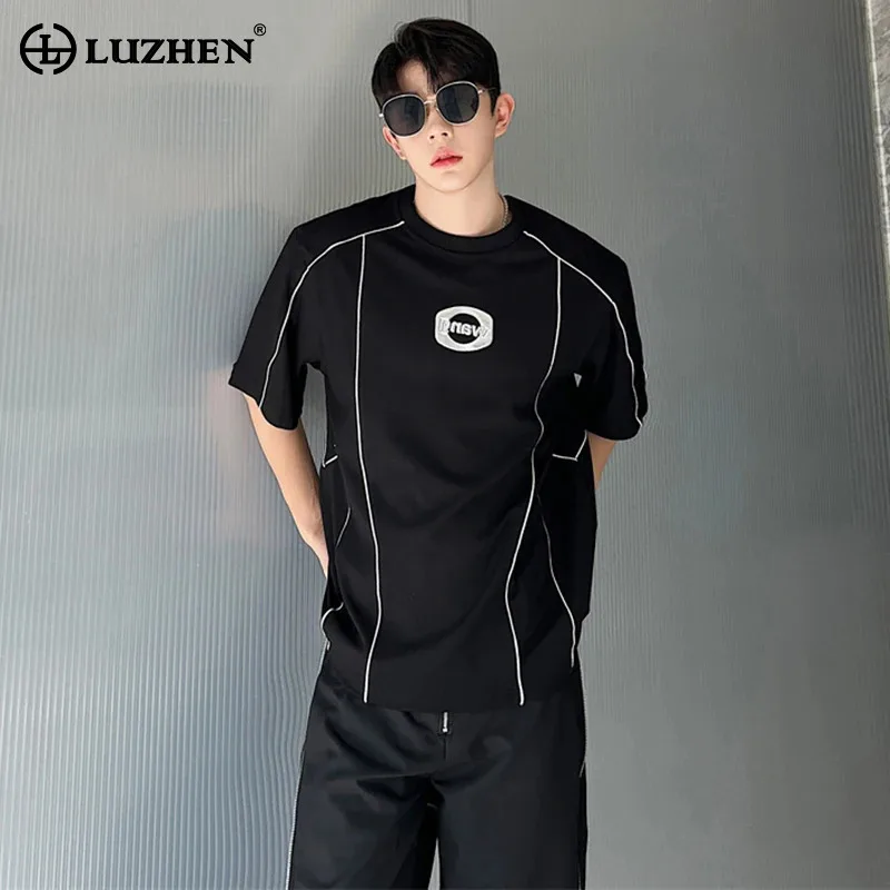 

LUZHEN Fashion Street Men's Short Sleeve T-shirts Men's Color Contrast Stripe 2024 Loose Tops Korean Reviews Many Clothes LZ3343