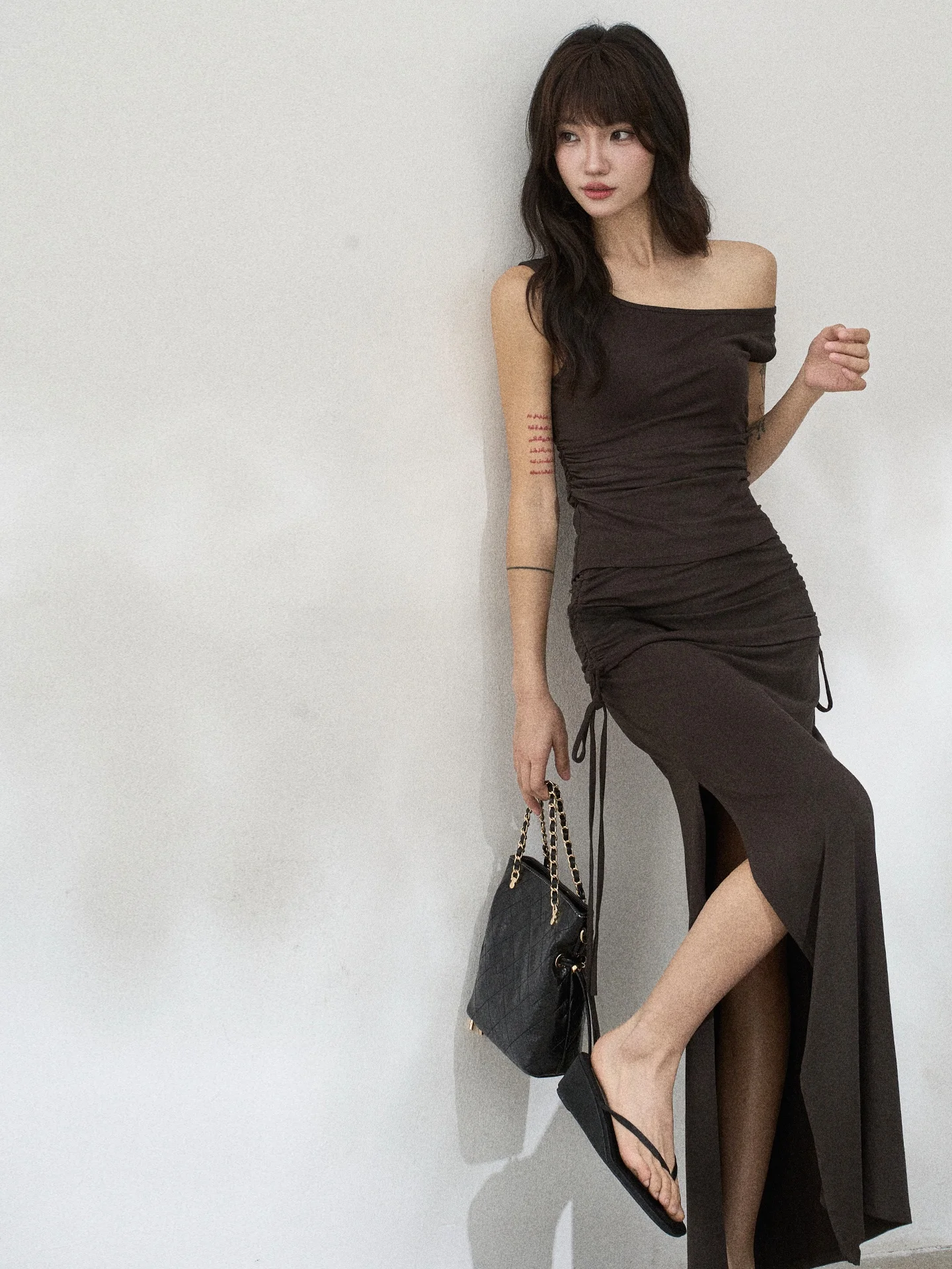 

Summer Women's Faion Set f-length Slit Skirt Asymmetrical oulder Dstring Top And Skirt Two-piece Korean Sle Ensemble