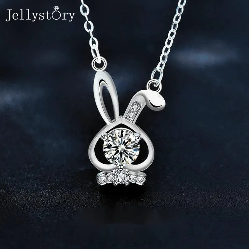 

JellyStory Kawaii Jewelry Rabbit Necklace for Her, 925 Sterling Silver Moissanite, Valentine’s Day Gift with Pendant Gift
