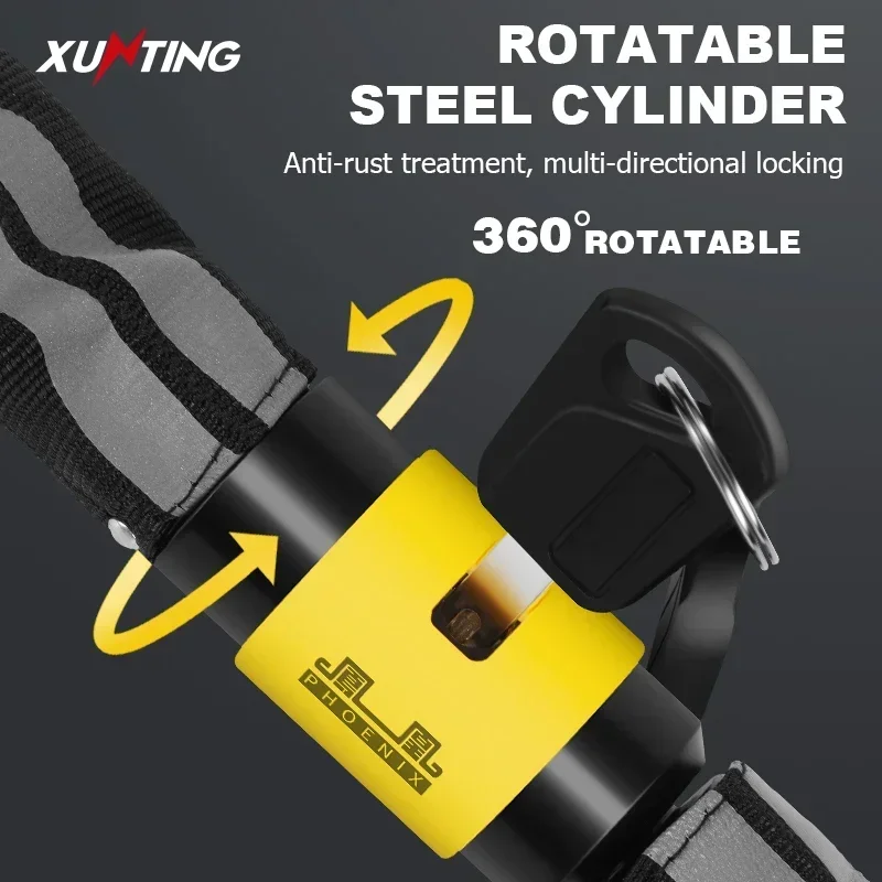 Xunting Bike Chain Lock With Zinc Alloy Cylinder And Reflective Key - 90cm Bicycle Lock For MTB And E-bikes Door