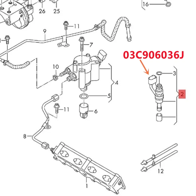 03C906036J 1/2/4PCS 1.4TSI Fuel Injector OIl Nozzle Injection Valve For VW Jetta Passat Golf MK5 MK6 Audi A3 Skoda  03C 906 036M