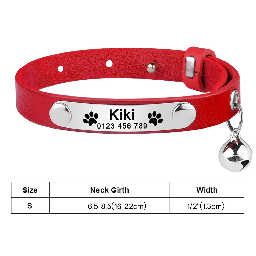 Engraved PU Leather DermisCat Collar Waterproof Personalized Free Custom Name Adjustable Anti-lost Customized Cat Accessory