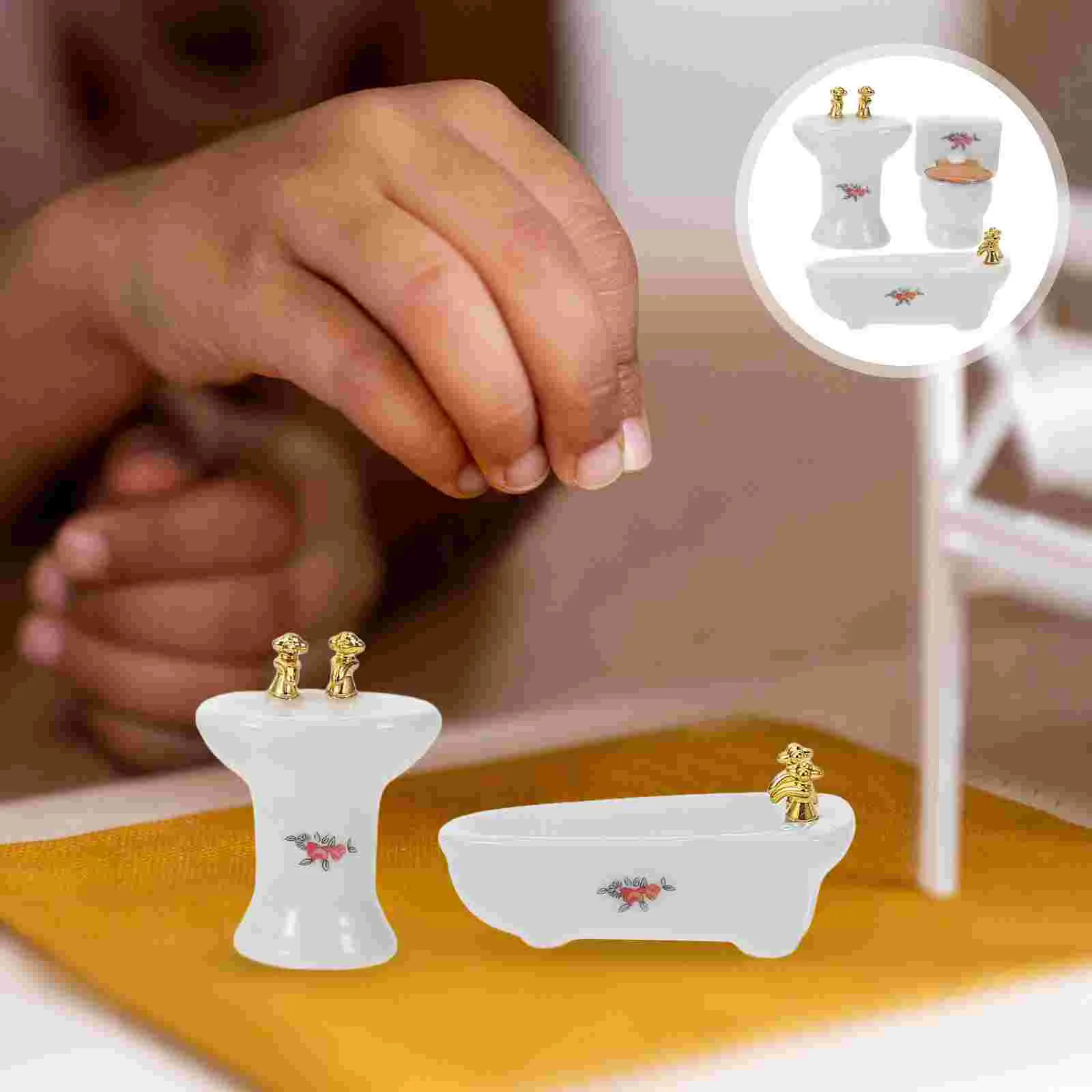 Mini conjunto de banheiro para casa de bonecas, móveis para brincar de fingir, acessórios em miniatura, chuveiro pequeno