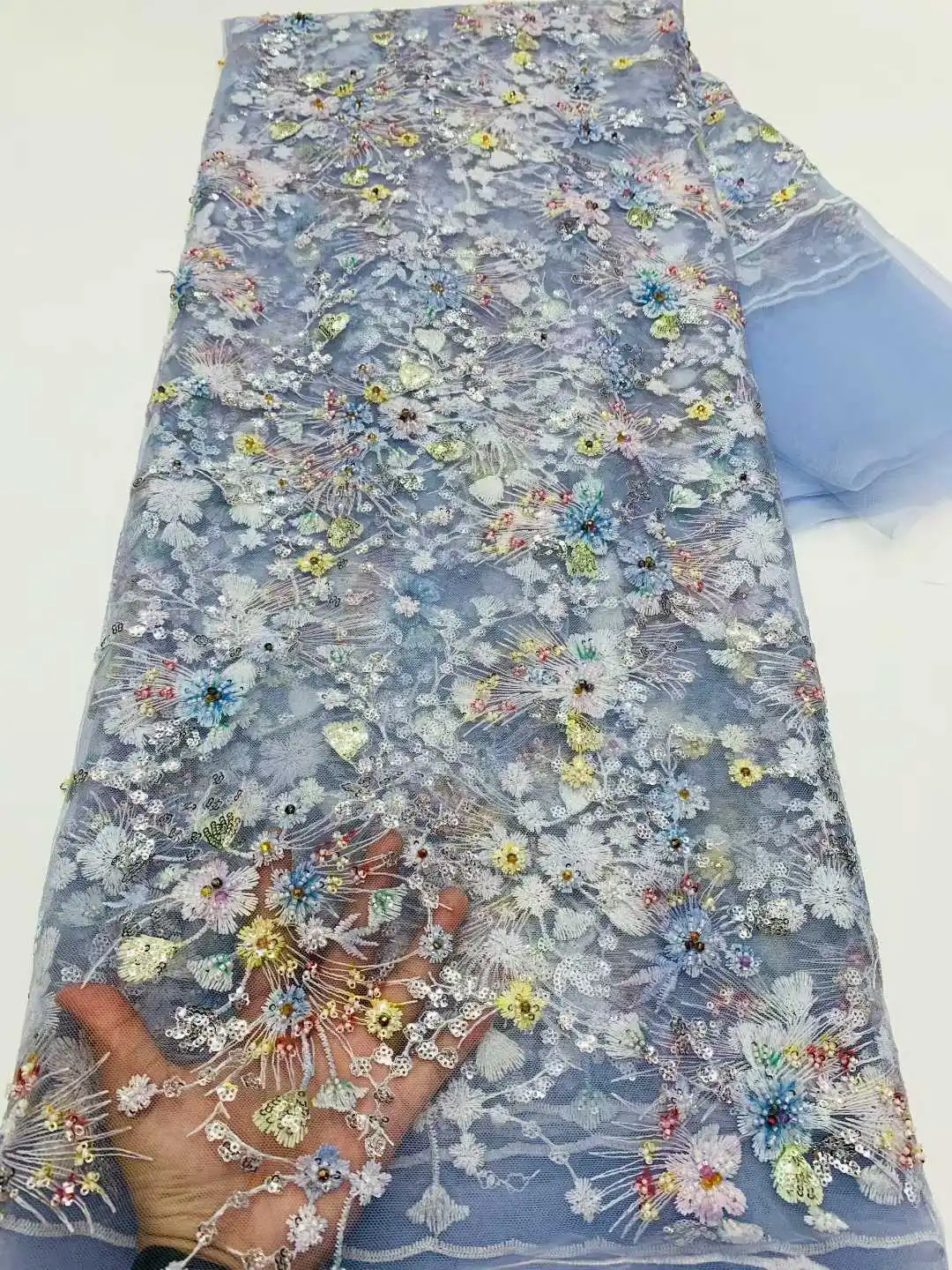

African Fabric Beaded Lace Fabric High Quality 2025 Lace Fabric With Sequins Lace Fabrics For Wedding Party Dresses Women