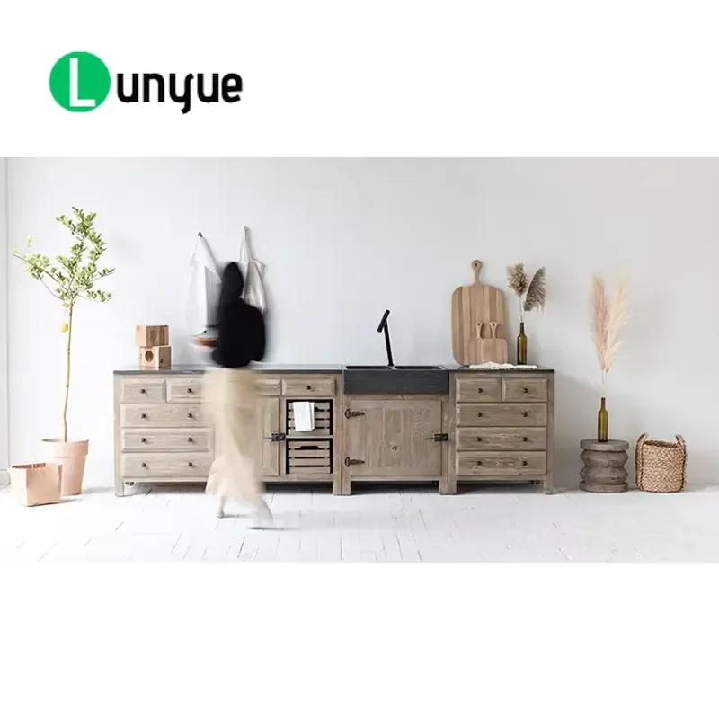 French Country Retro Wall Mounted Wooden Kitchen Cabinets Warm Modern Atmosphere Removable Storage Furniture for Home Decor