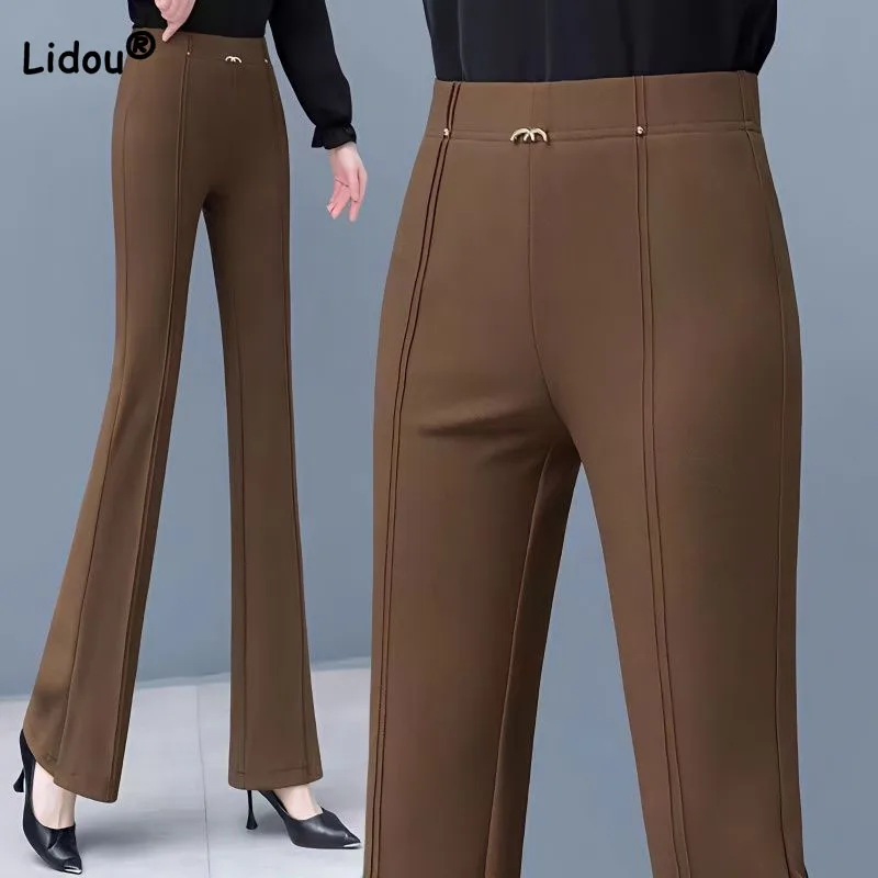 

Office Lady Fashion Solid Color Elastic High Waist Pants 2023 Summer Casual Simplicity All-match Flare Trousers Women's Clothing