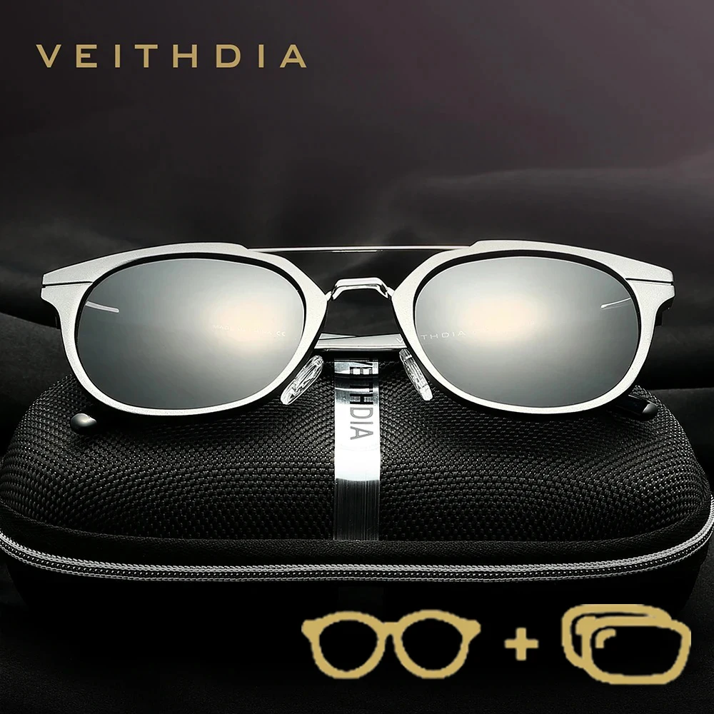 VEITHDIA New Custom Prescription Sunglasses Aluminum Magnesium Round Frame Polarized UV400 Eyewear Glasses For Men Women PJ6392