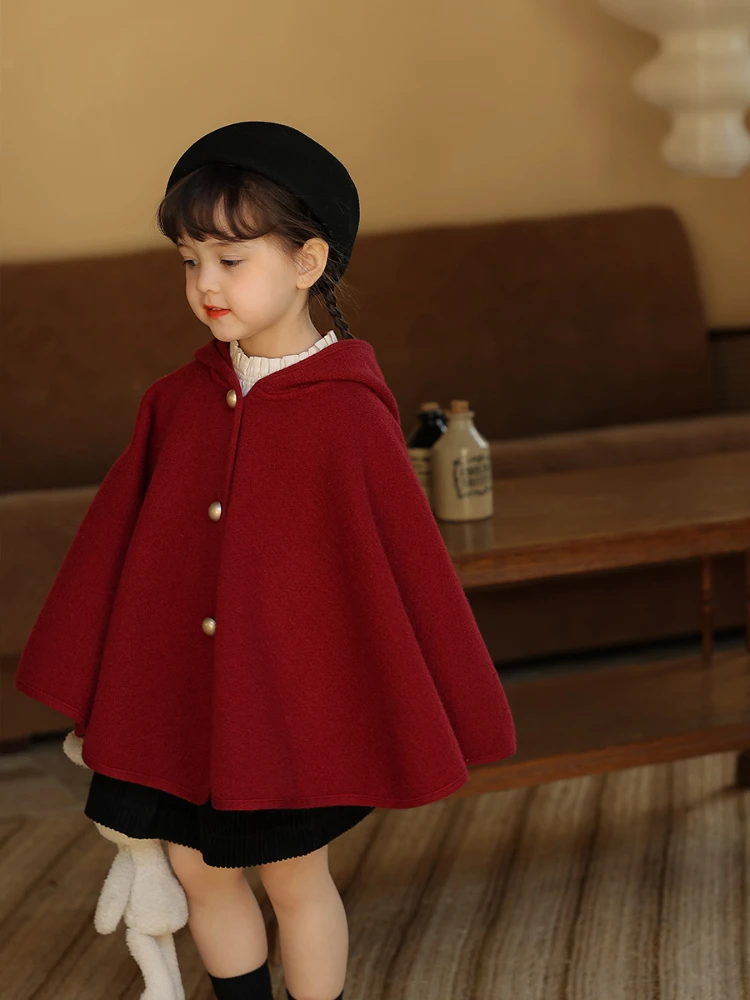 Winter New Girls\' Pure Wool Red Cloak Baby New Year\'s Coat Baby Girl Winter Clothes Kids Jacket  Kids Jackets for Girls