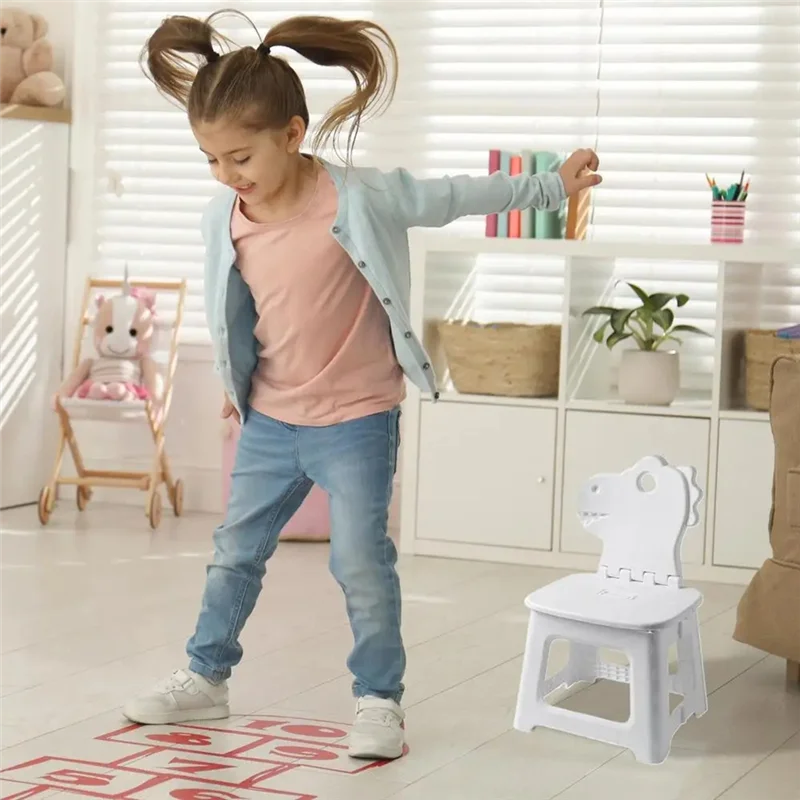 

ABWR-Step Stool For Kids Dinosaur Foldable Step Stool With Back Support Seat Furniture Home Shoe Changing Chair