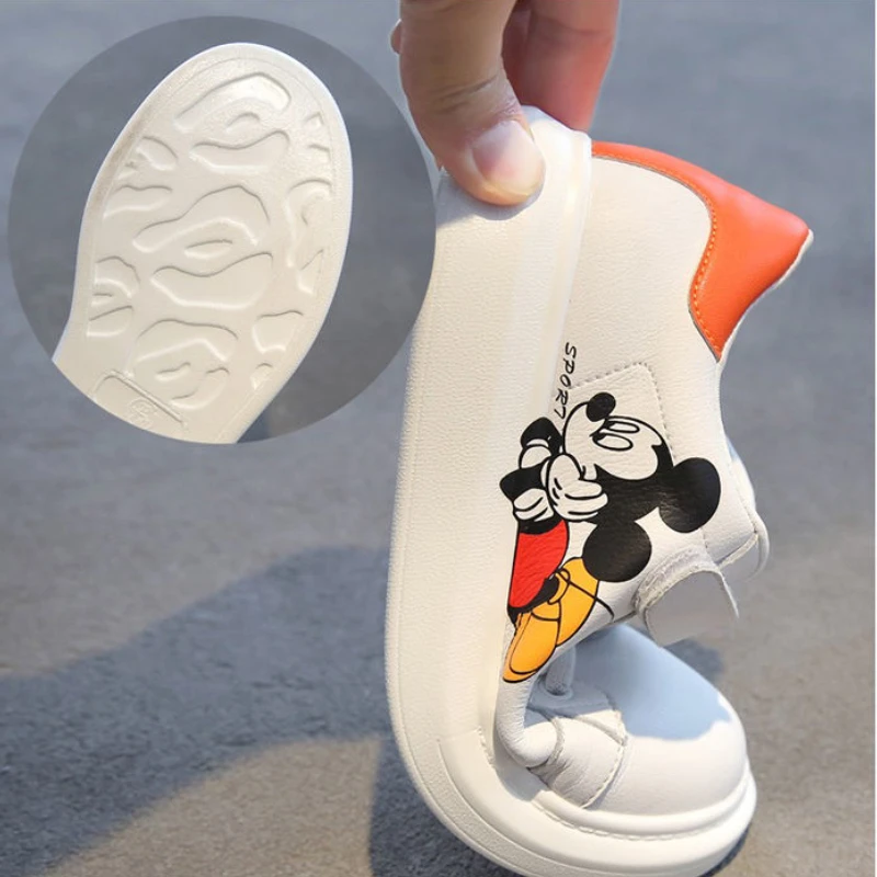 Disney Girls\' Casual Shoes Spring Leather Mickey Mouse Children\'s Fashion Shoes Children\'s Sports Shoes Flats Size 27-38