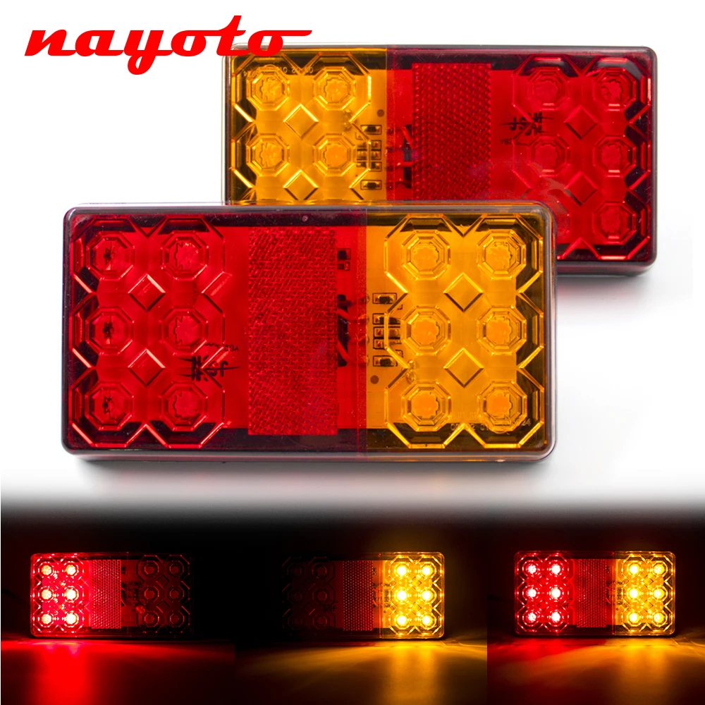 2Pcs 12V 24V 12 LED Rear Stop Tail Light Warning Brake Turn Signal Light Lamp Car Truck Trailer Caravan Boat Auto Campers ATV