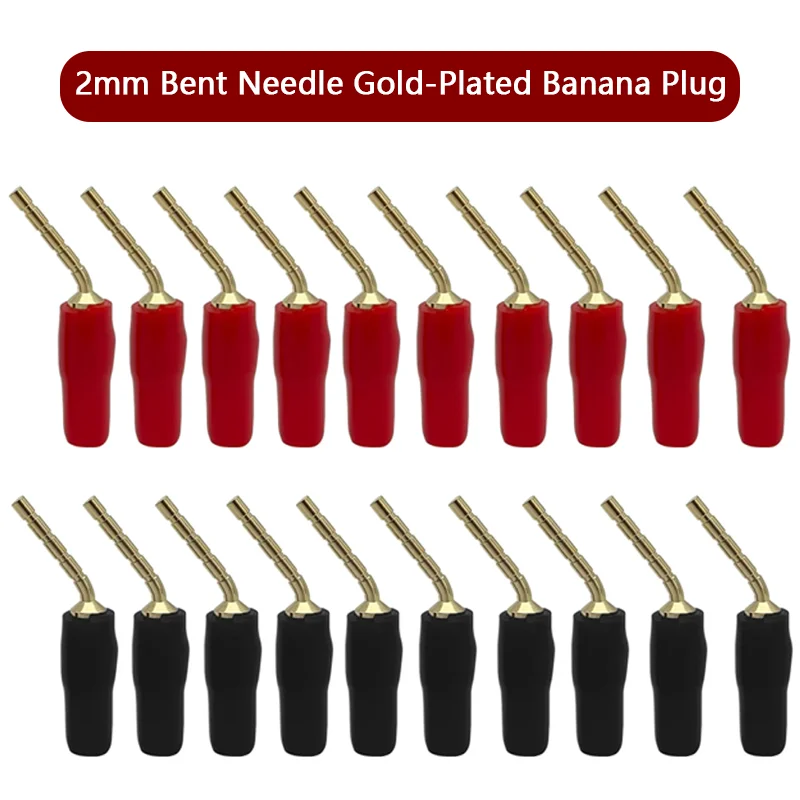 

20Pcs 2mm Red Black Curved Pin Banana Plug Connector Right Angle Banana Male Plugs Audio Speaker Wire Cable Connectors